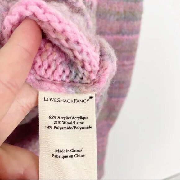 LoveShackFancy Aquarius Pullover Knit Sweater Crew Neck Long Puff Sleeve Pink M - Picture 8 of 13